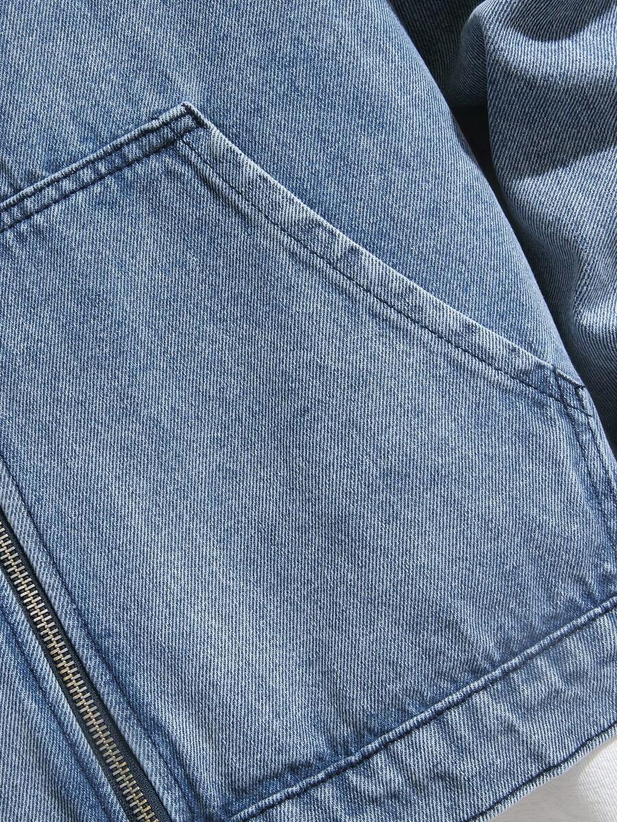 Denim Kapuzenjacke Herren Zip Baumwolle Streetwear