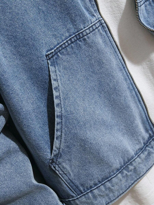 Denim Kapuzenjacke Herren Zip Baumwolle Streetwear
