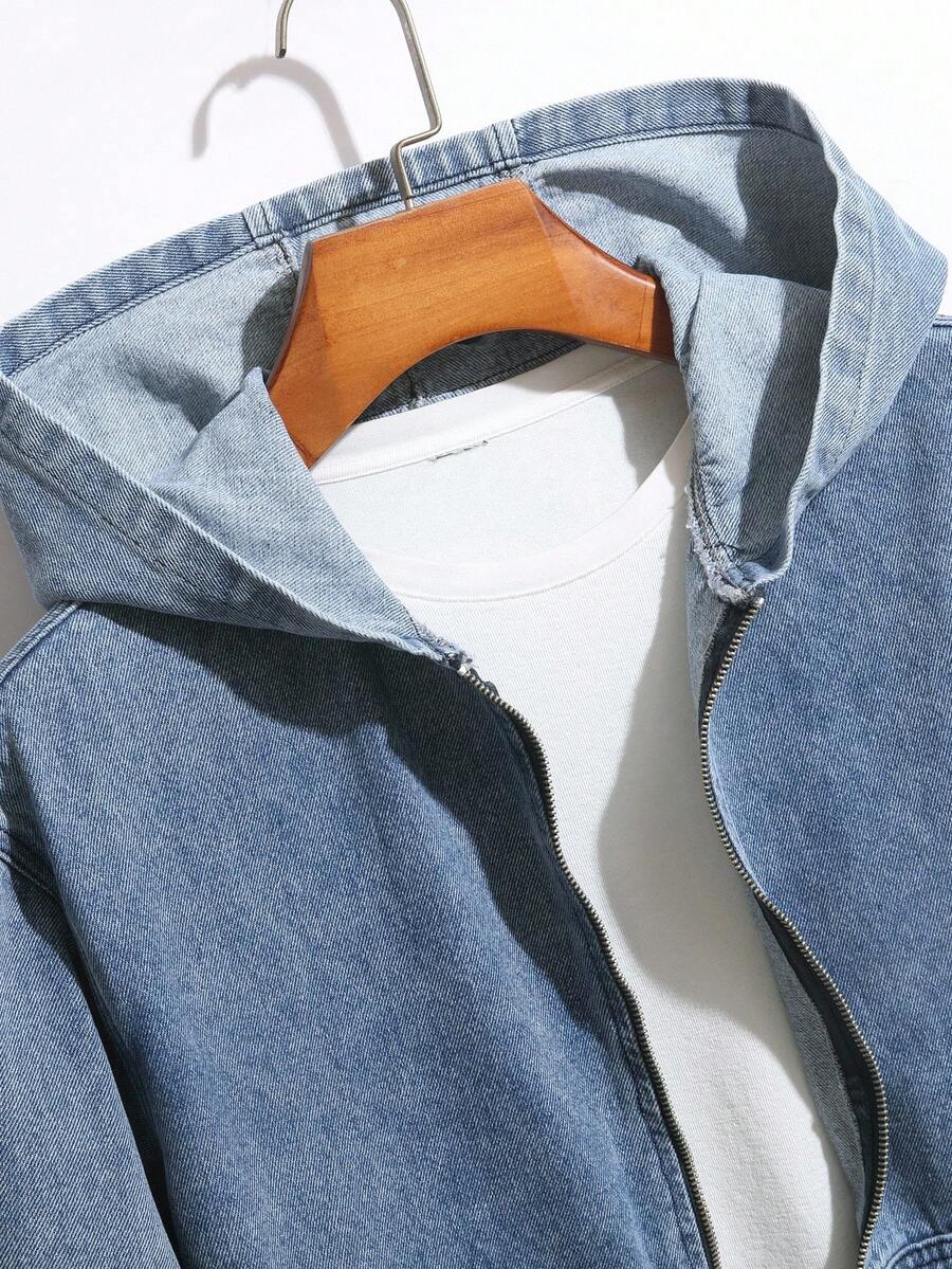 Denim Kapuzenjacke Herren Zip Baumwolle Streetwear