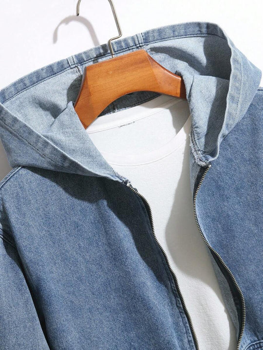 Denim Kapuzenjacke Herren Zip Baumwolle Streetwear