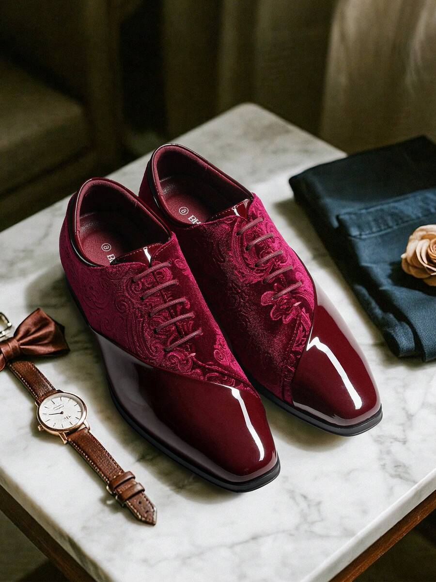 Samt Oxford Anzugschuhe Herren Bestickt Festlich Abend