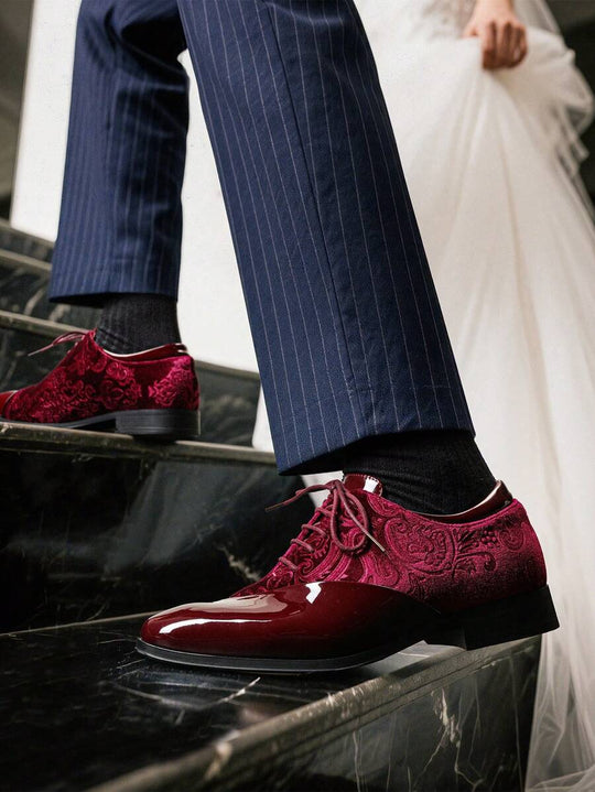 Samt Oxford Anzugschuhe Herren Bestickt Festlich Abend