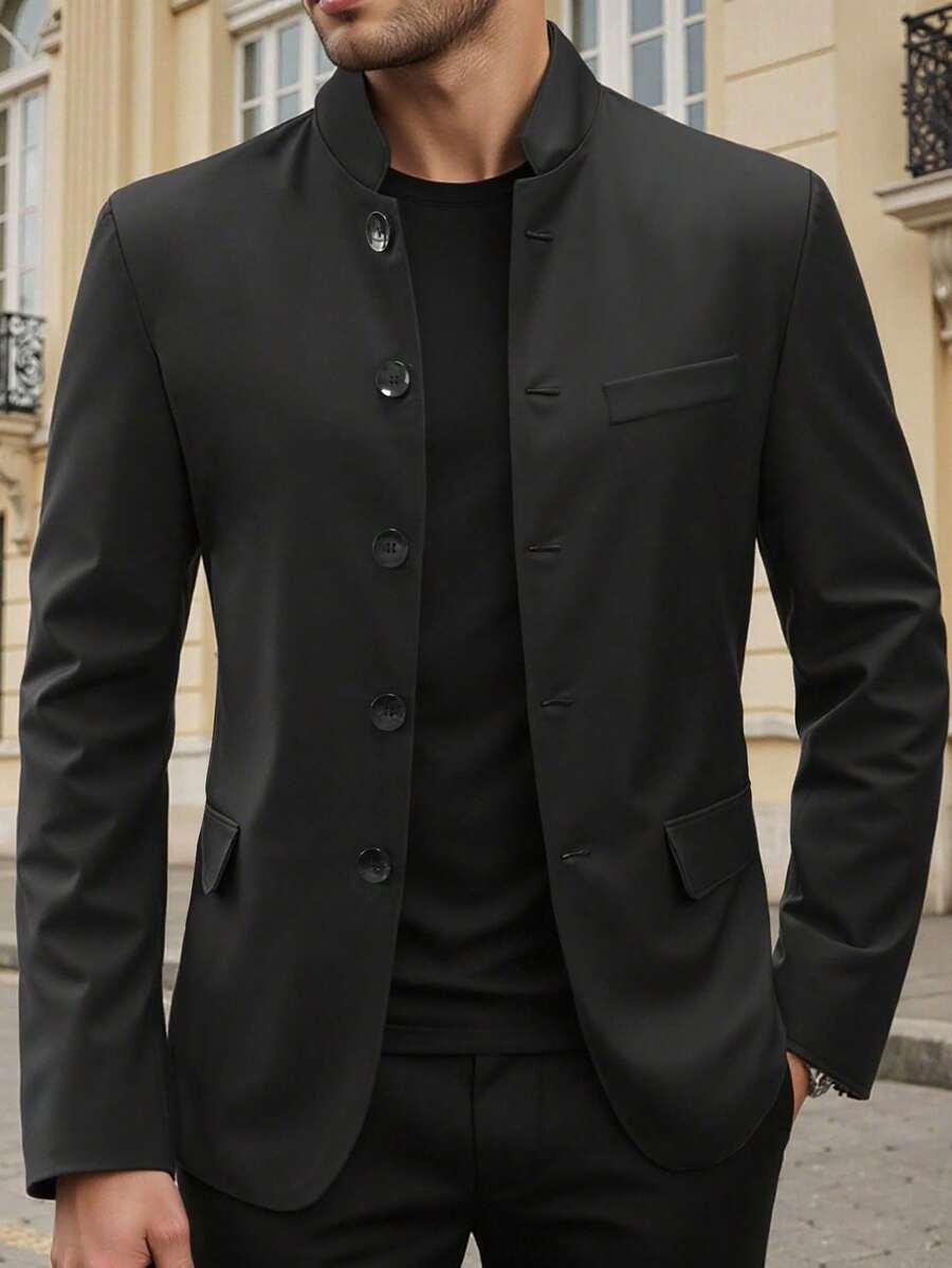 Minimalistischer Blazer Herren Stehkragen Gefüttert