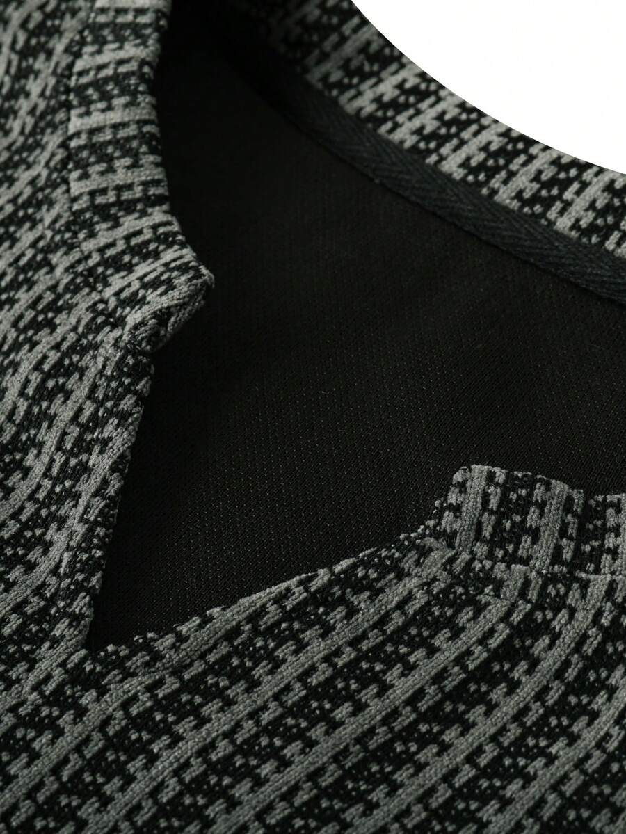Fischgrat Feinstrick Shirt Herren Langarm Ausschnitt