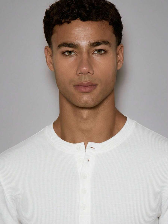 Waffelstrick Henley Herren Langarm mit Knopfleiste