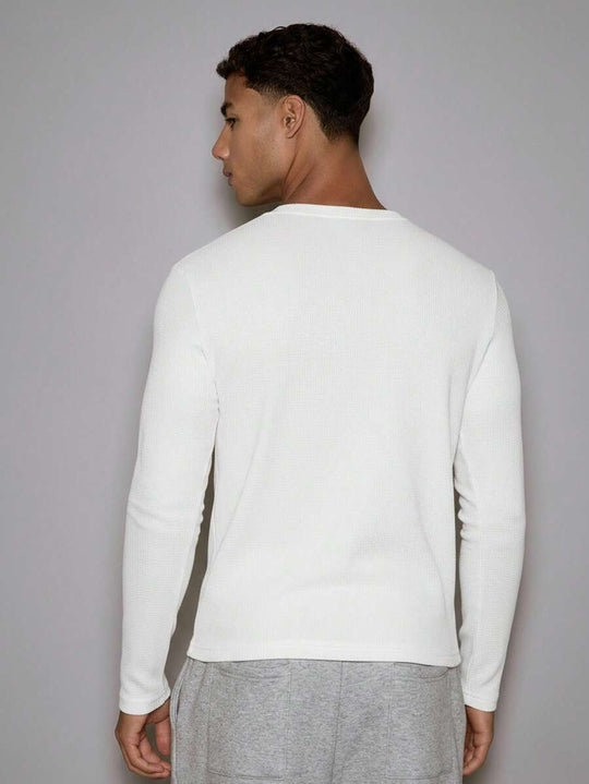 Waffelstrick Henley Herren Langarm mit Knopfleiste
