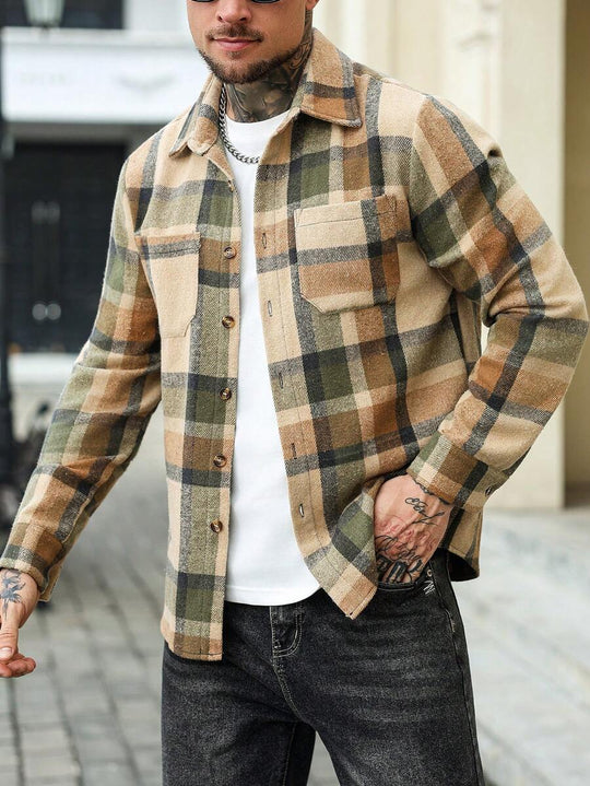 Karierte Flanell Hemdjacke Herren Shacket Knopfleiste