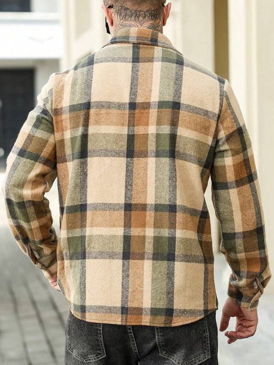 Karierte Flanell Hemdjacke Herren Shacket Knopfleiste