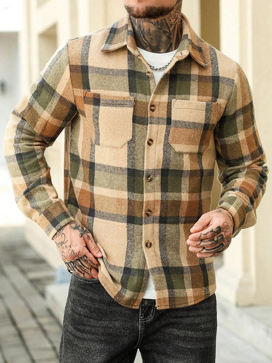 Karierte Flanell Hemdjacke Herren Shacket Knopfleiste