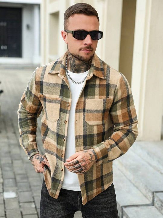Karierte Flanell Hemdjacke Herren Shacket Knopfleiste