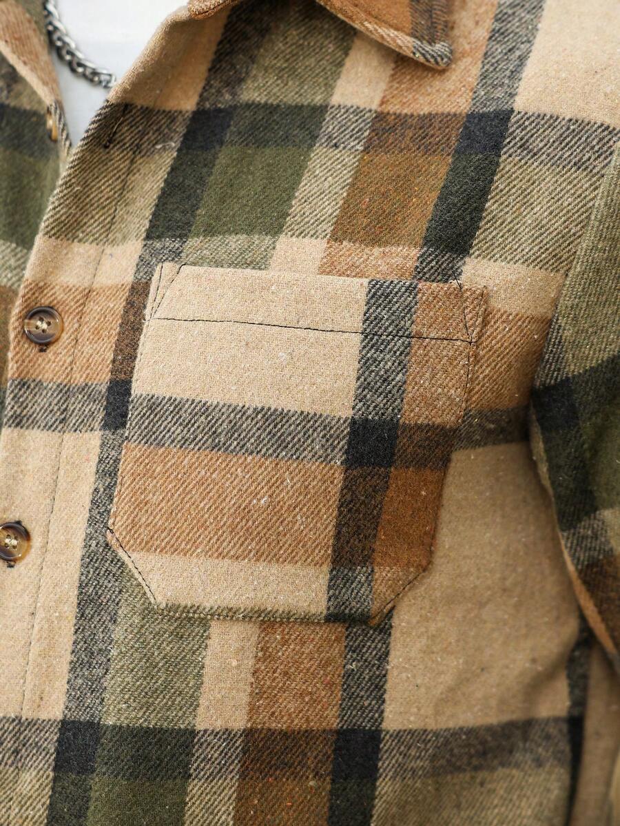 Karierte Flanell Hemdjacke Herren Shacket Knopfleiste