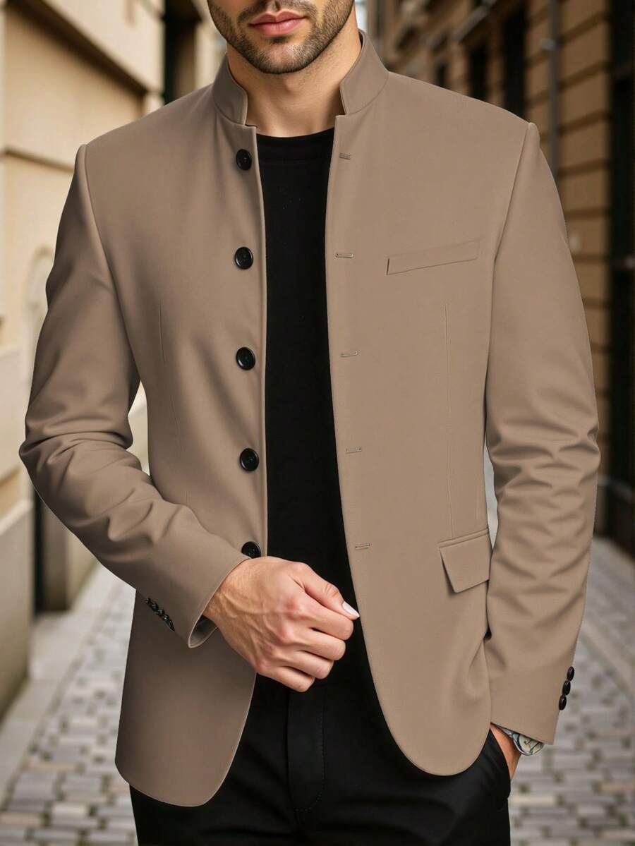 Minimalistischer Blazer Herren Stehkragen Gefüttert
