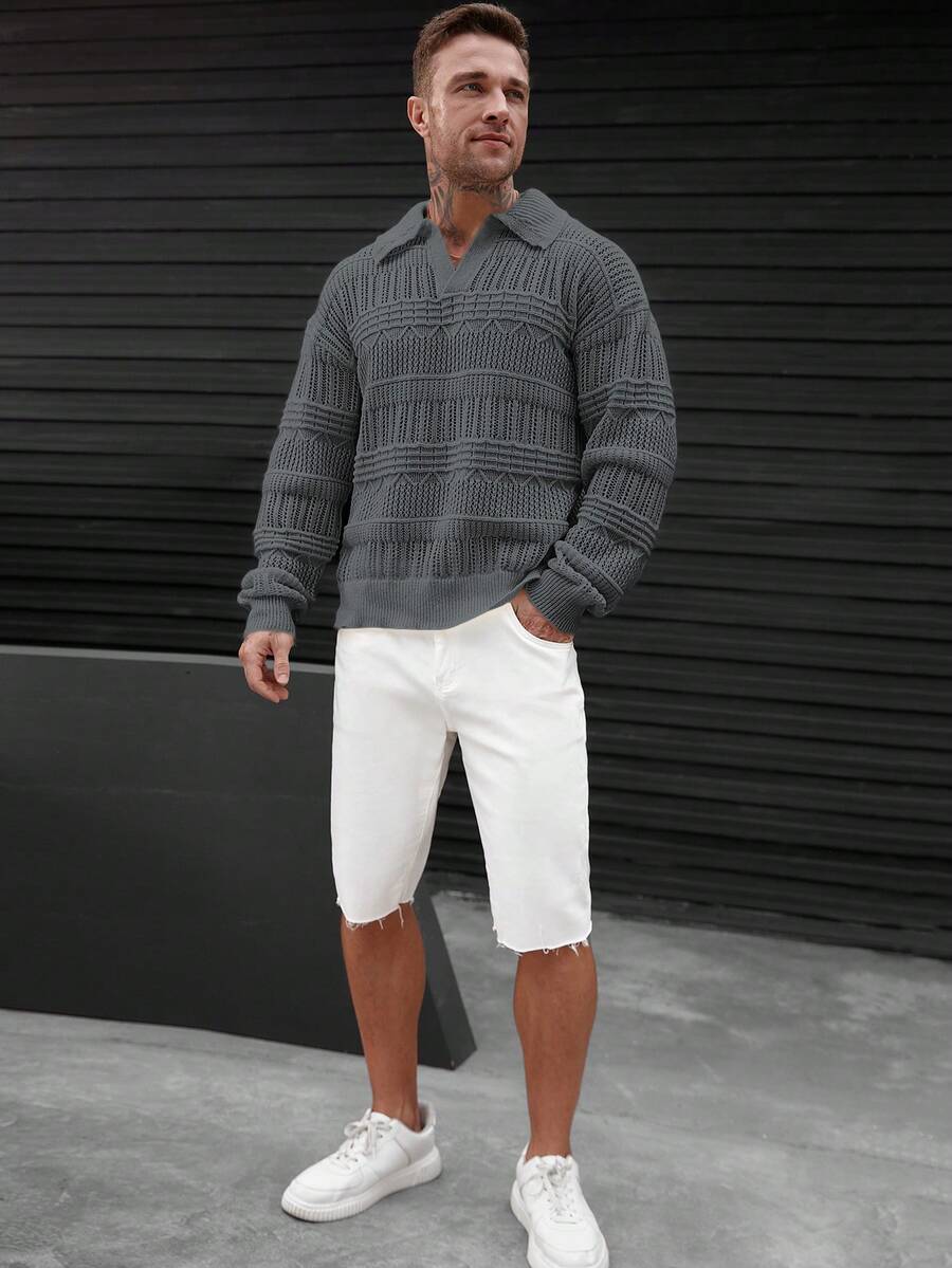 Minimalistischer Strickpullover Herren mit Kragen