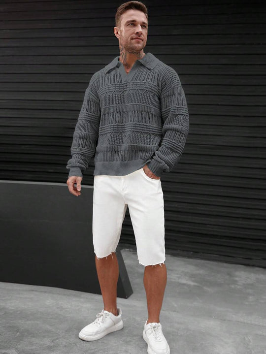 Minimalistischer Strickpullover Herren mit Kragen