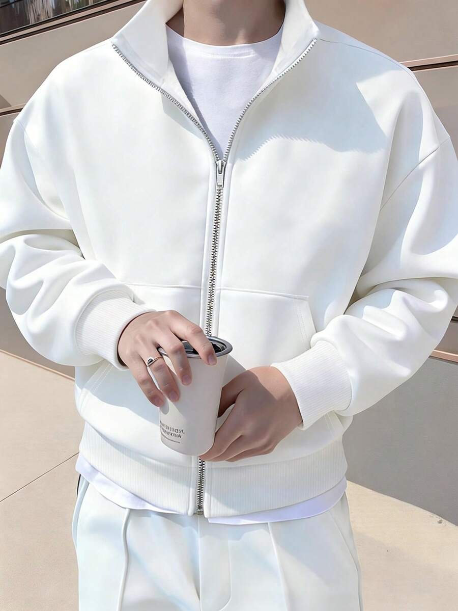 Zip Sweatjacke Herren Stehkragen Oversized Strick