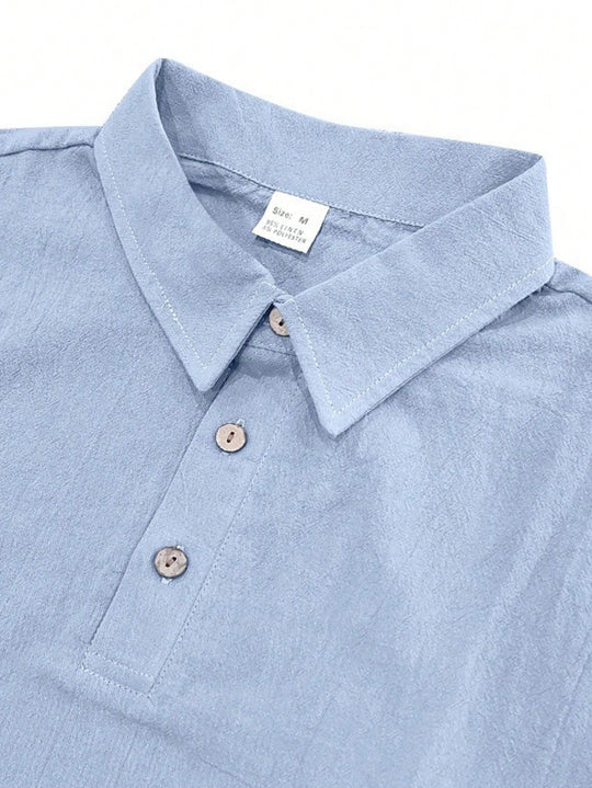 Men's Linen Henley V-Neck Short Sleeve Casual Beach Vacation Shirt