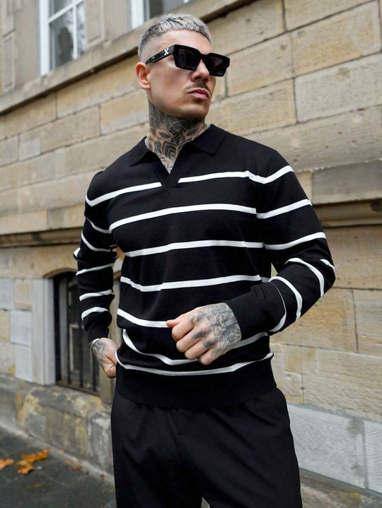 Gestreifter Strickpullover Herren Kragen Locker Rippstrick