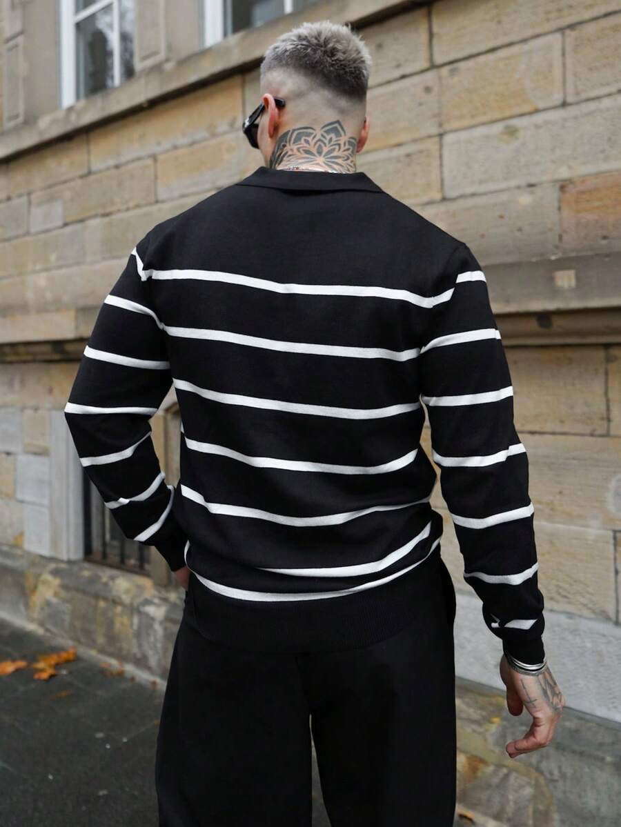 Gestreifter Strickpullover Herren Kragen Locker Rippstrick