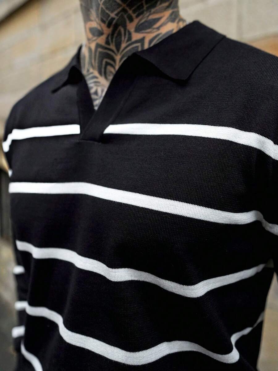 Gestreifter Strickpullover Herren Kragen Locker Rippstrick