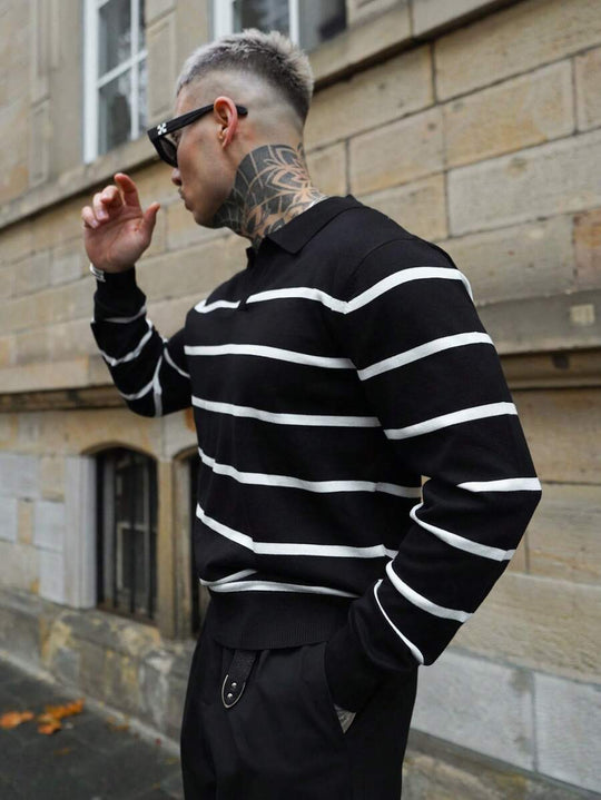 Gestreifter Strickpullover Herren Kragen Locker Rippstrick