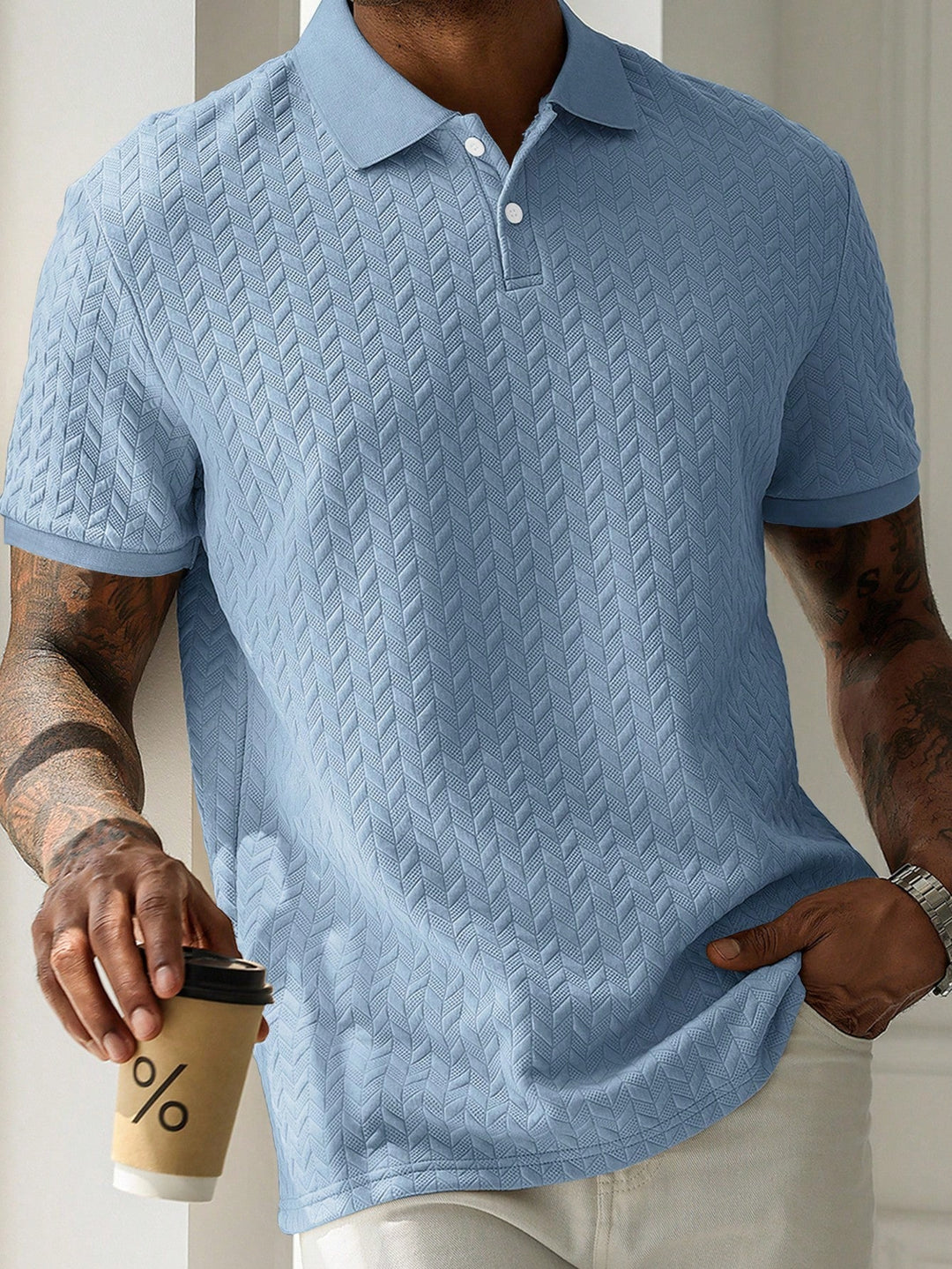 HUEFORM Men's Solid Color Casual Versatile Commuting Short Sleeve Polo Shirt