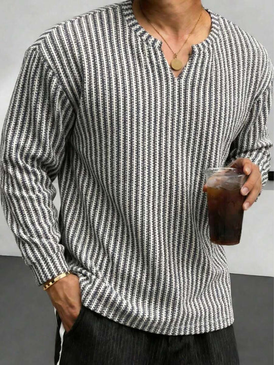 Fischgrat Feinstrick Shirt Herren Langarm Ausschnitt