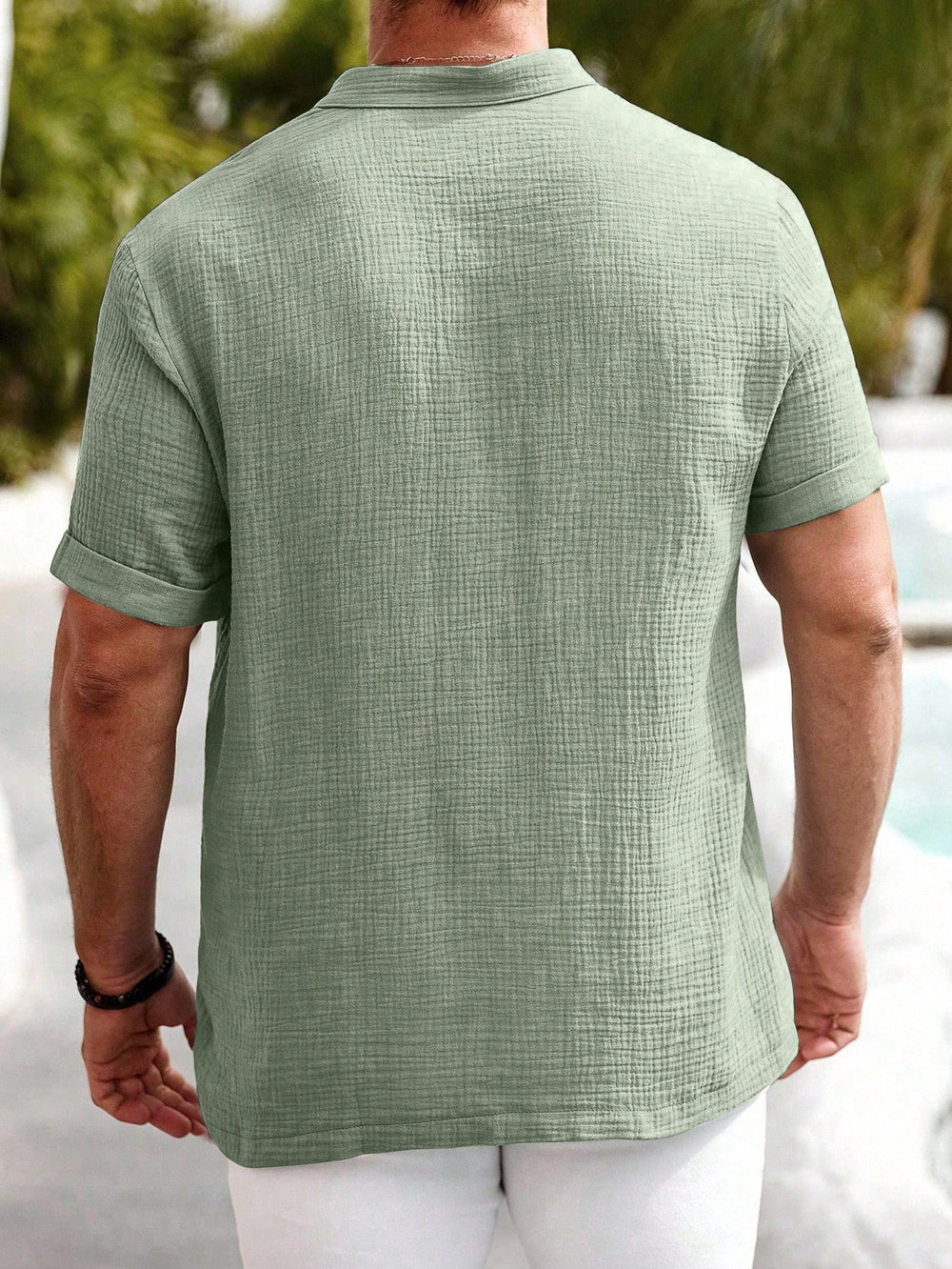 Manfinity Homme Men's Cotton-Linen Casual Summer Henley Collar Short Sleeve Shirt