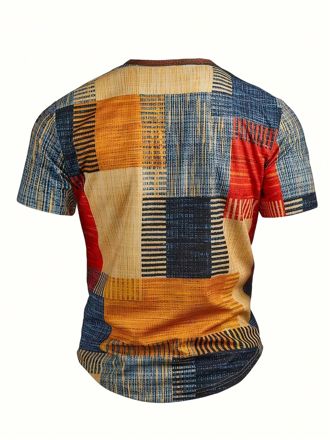 Men's Plaid Number 3D Print Color Block Henley Short Sleeve Shirt