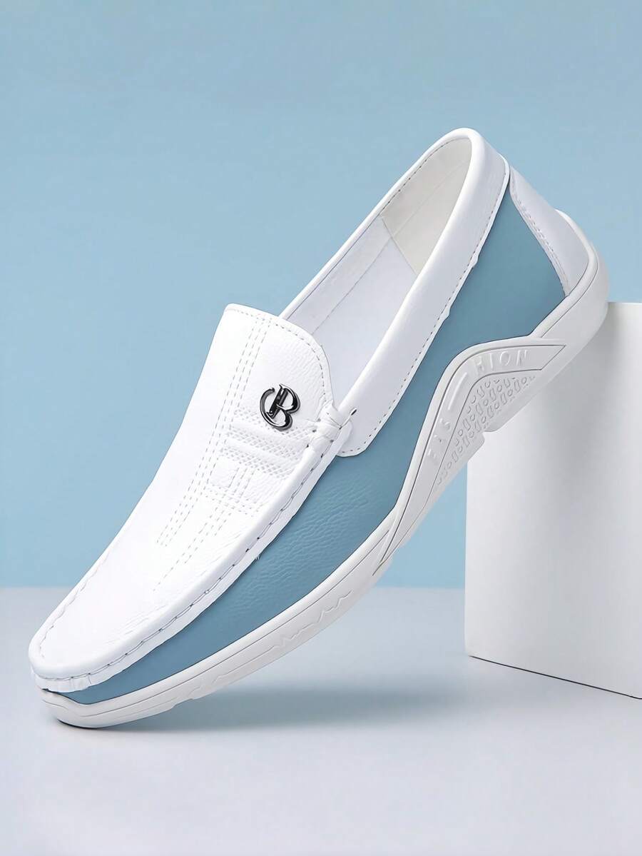 Zweifarbige Slip-On Loafer Herren Kunstleder Fahrschuhe