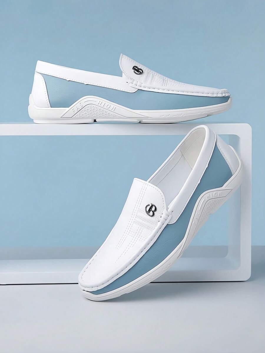 Zweifarbige Slip-On Loafer Herren Kunstleder Fahrschuhe