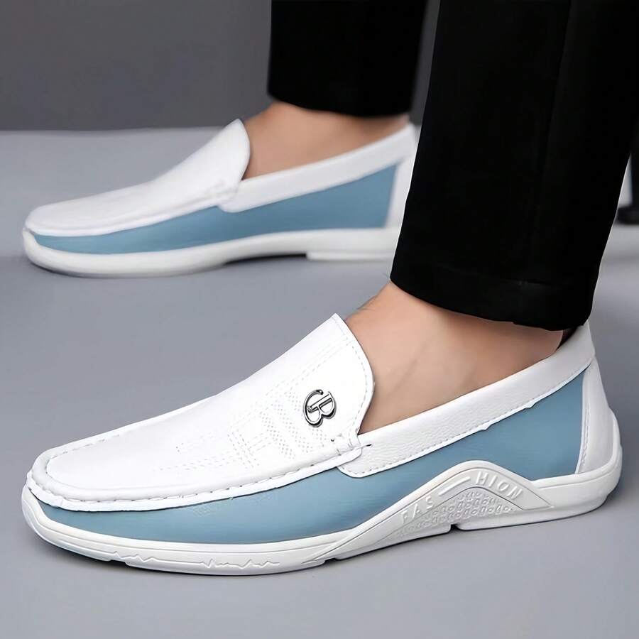 Zweifarbige Slip-On Loafer Herren Kunstleder Fahrschuhe