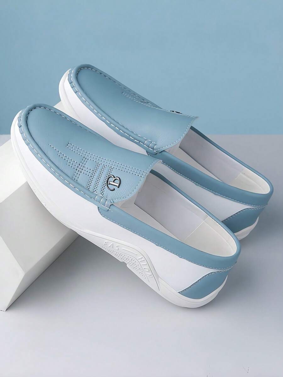 Zweifarbige Slip-On Loafer Herren Kunstleder Fahrschuhe