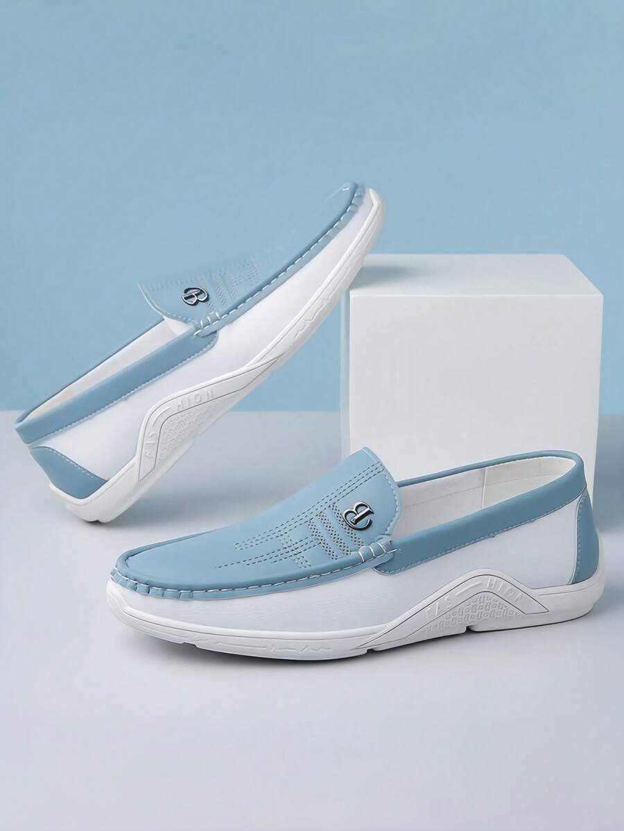 Zweifarbige Slip-On Loafer Herren Kunstleder Fahrschuhe