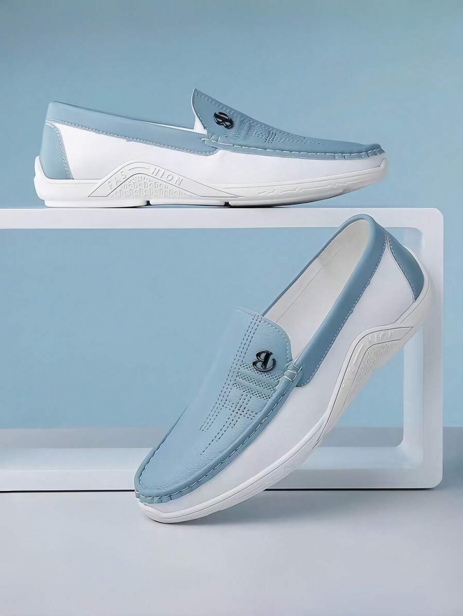Zweifarbige Slip-On Loafer Herren Kunstleder Fahrschuhe
