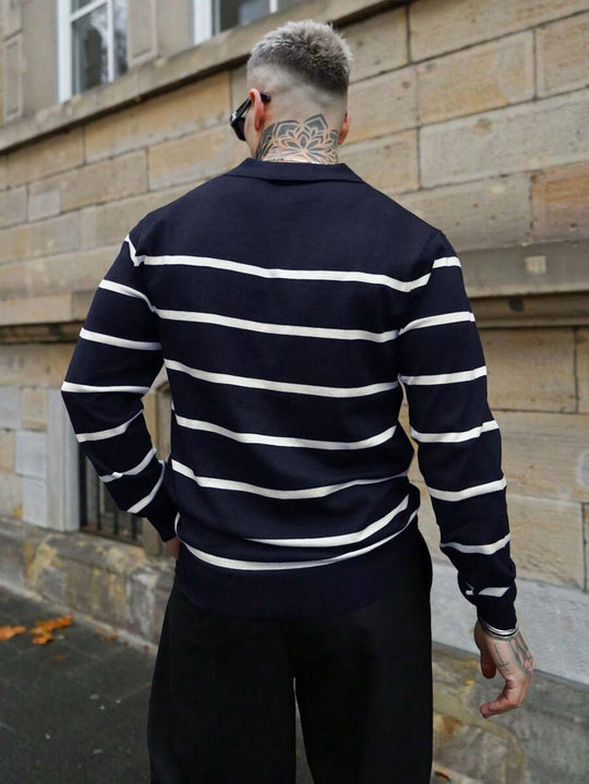 Gestreifter Strickpullover Herren Kragen Locker Rippstrick