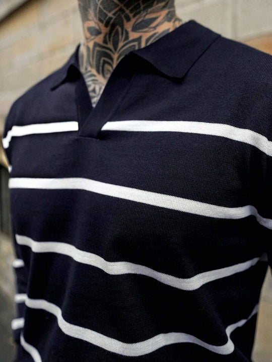 Gestreifter Strickpullover Herren Kragen Locker Rippstrick