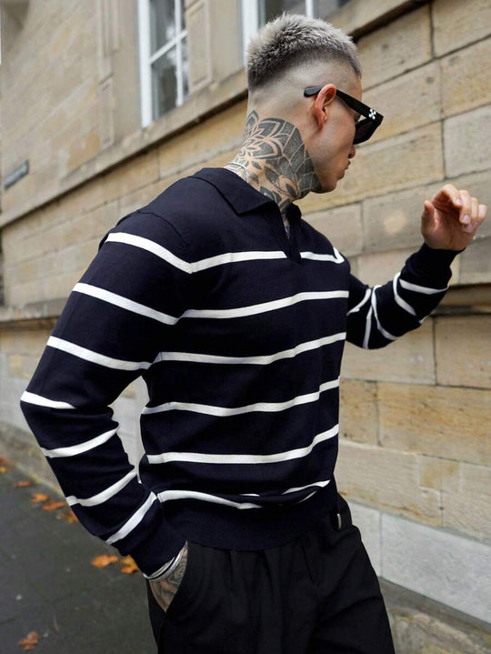 Gestreifter Strickpullover Herren Kragen Locker Rippstrick
