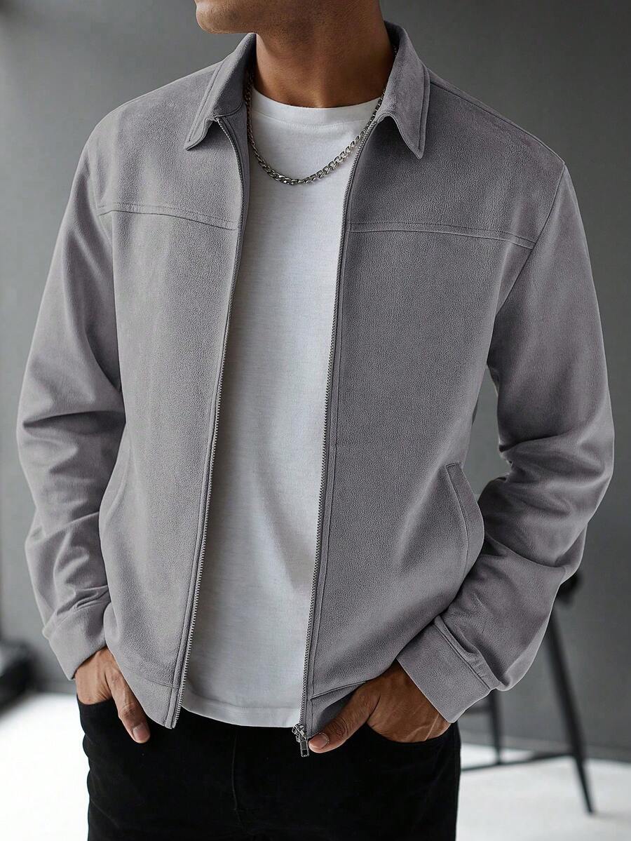 Schlichte Zip Jacke Herren Kragen Übergangsjacke