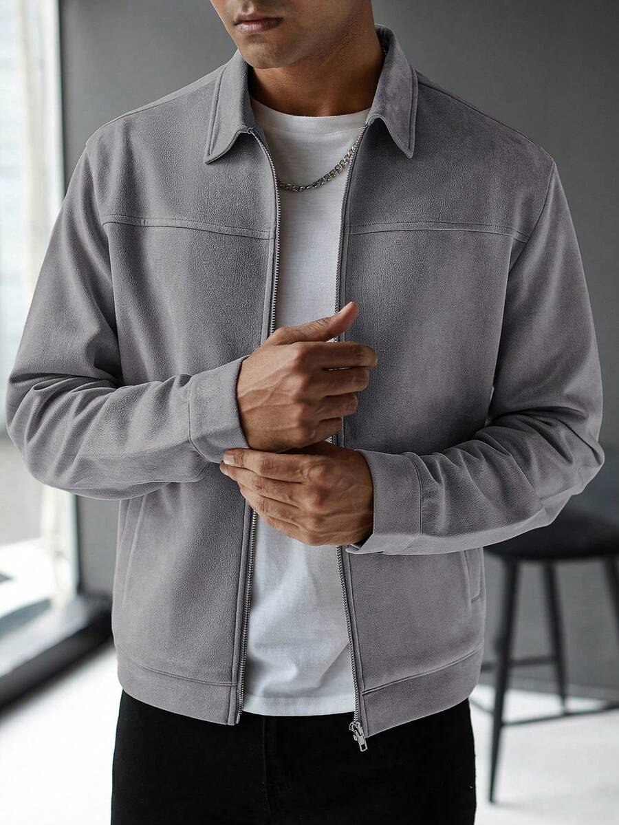 Schlichte Zip Jacke Herren Kragen Übergangsjacke