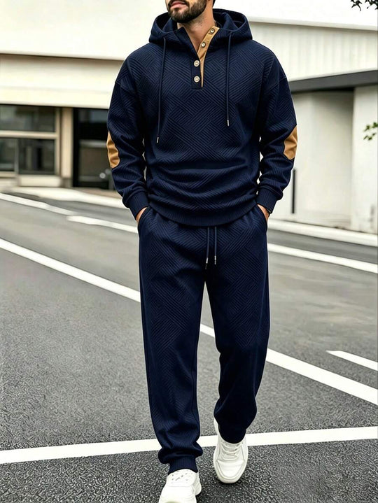 Jacquard Hoodie Set Herren Zweiteiler Sweatshirt Hose