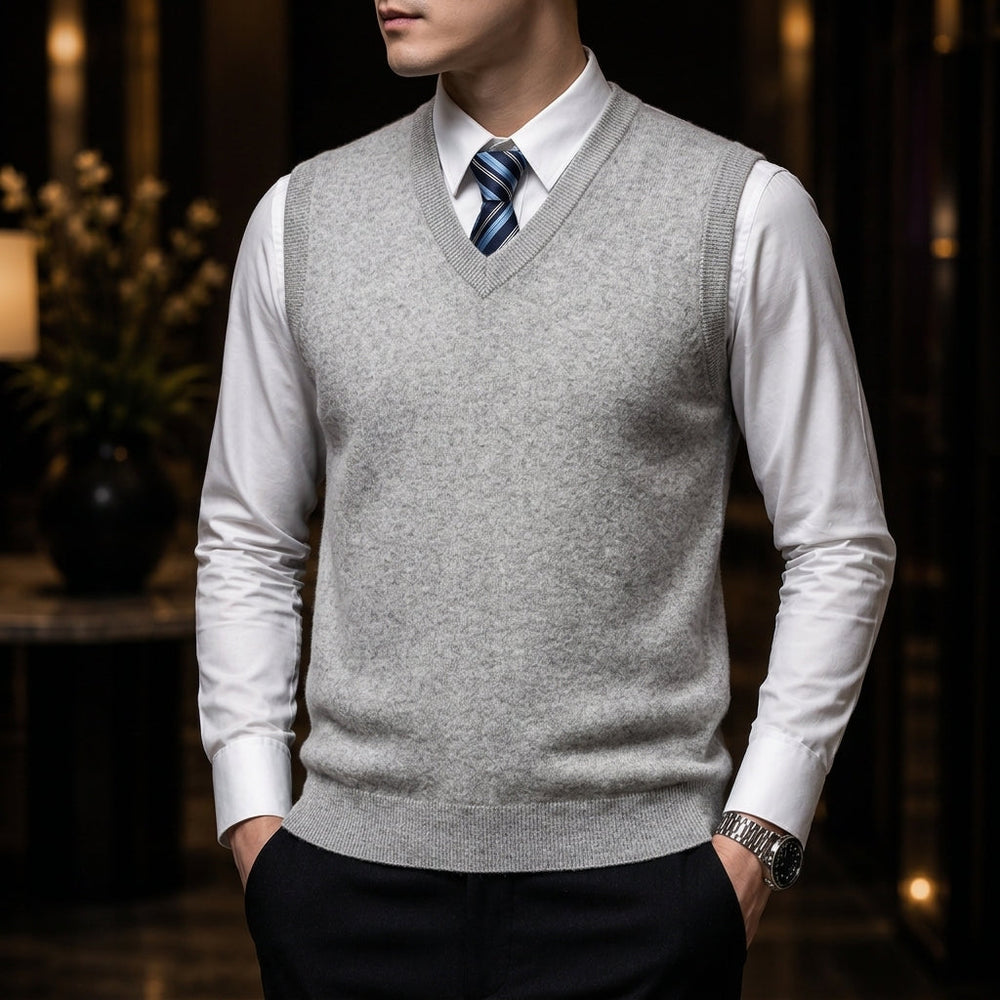 Kaschmir Weste Herren Strickweste Elegant Tailliert