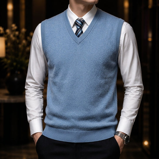 Kaschmir Weste Herren Strickweste Elegant Tailliert