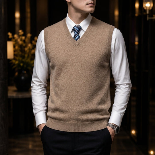 Kaschmir Weste Herren Strickweste Elegant Tailliert
