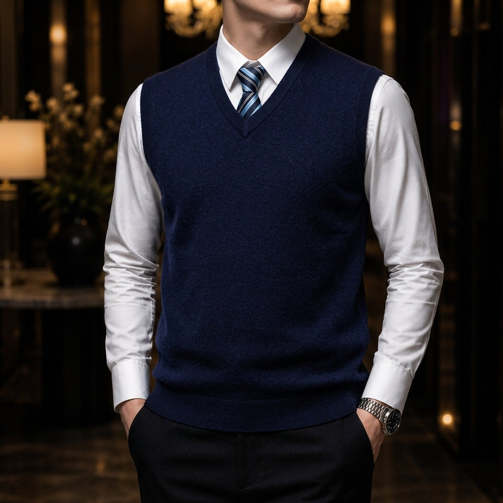 Kaschmir Weste Herren Strickweste Elegant Tailliert
