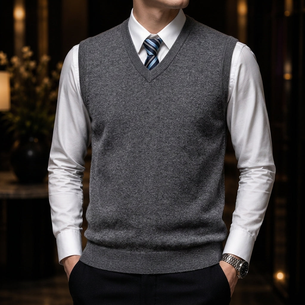 Kaschmir Weste Herren Strickweste Elegant Tailliert