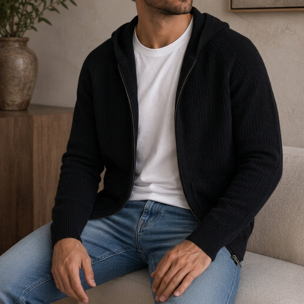 Merino Kapuzenpullover Herren Hoodie Strick Warm Casual