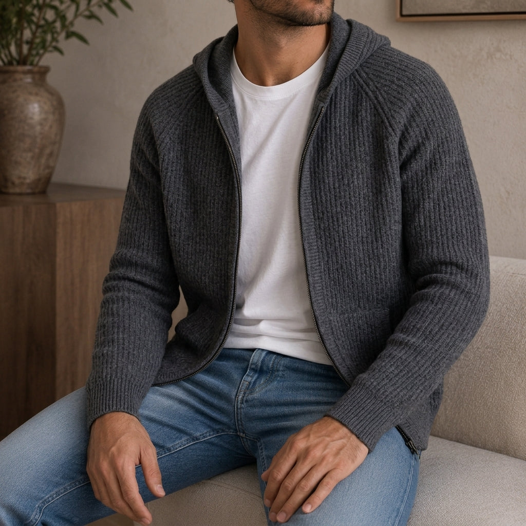 Merino Kapuzenpullover Herren Hoodie Strick Warm Casual