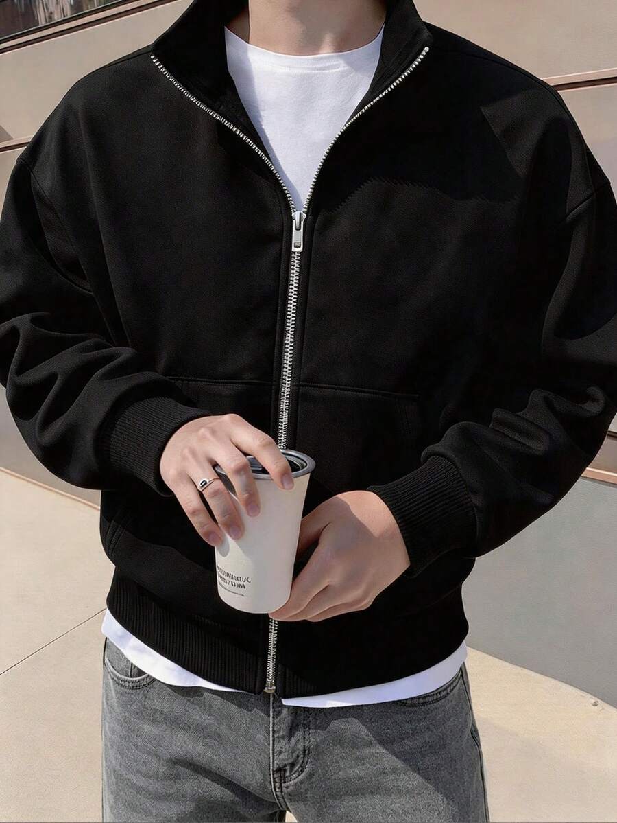 Zip Sweatjacke Herren Stehkragen Oversized Strick