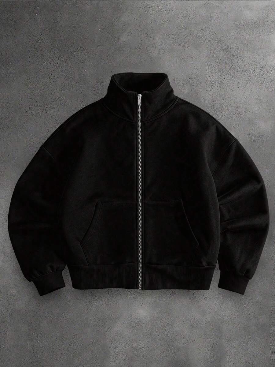 Zip Sweatjacke Herren Stehkragen Oversized Strick
