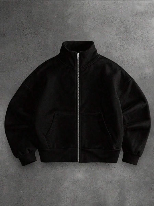 Zip Sweatjacke Herren Stehkragen Oversized Strick
